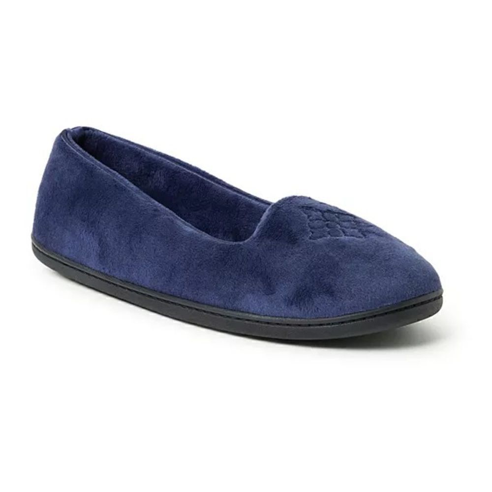 Dearfoams Women Rebecca Microfiber Velour Closed Back Clog Slippers Blue XL Wide